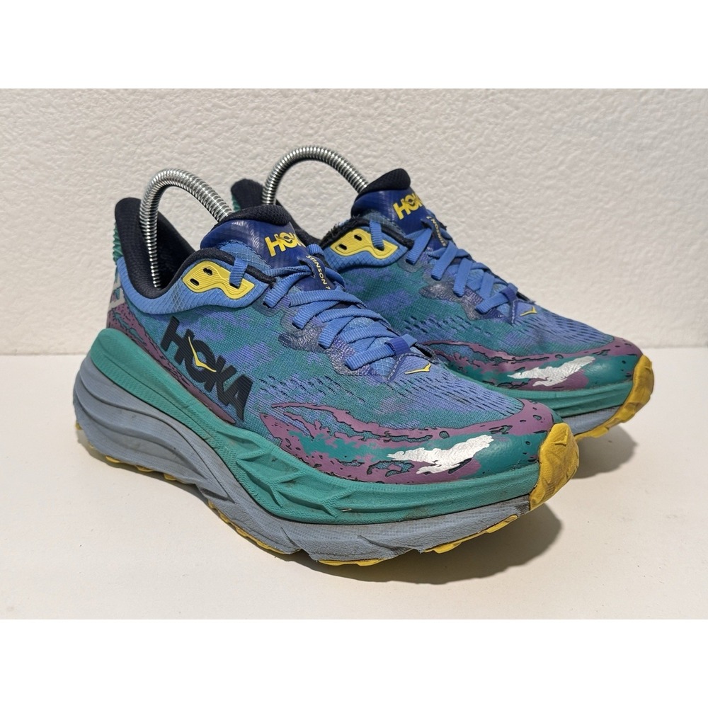 Hoka One Stinson 7 Trail Running Shoe Sz 8 Virtual Blue Tech Green 114153 - Picture 5 of 14